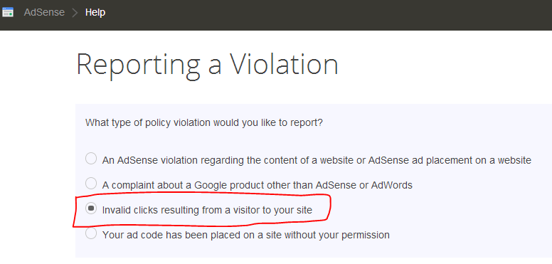adsense reporting violation