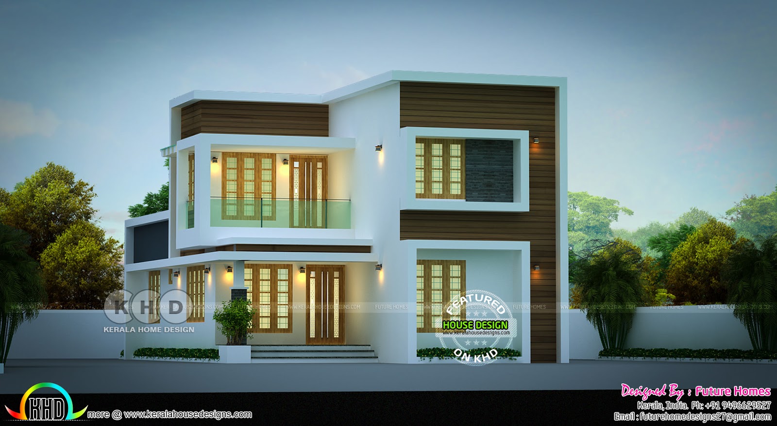 Beautiful contemporary flat roof 1736 sq ft Kerala home 