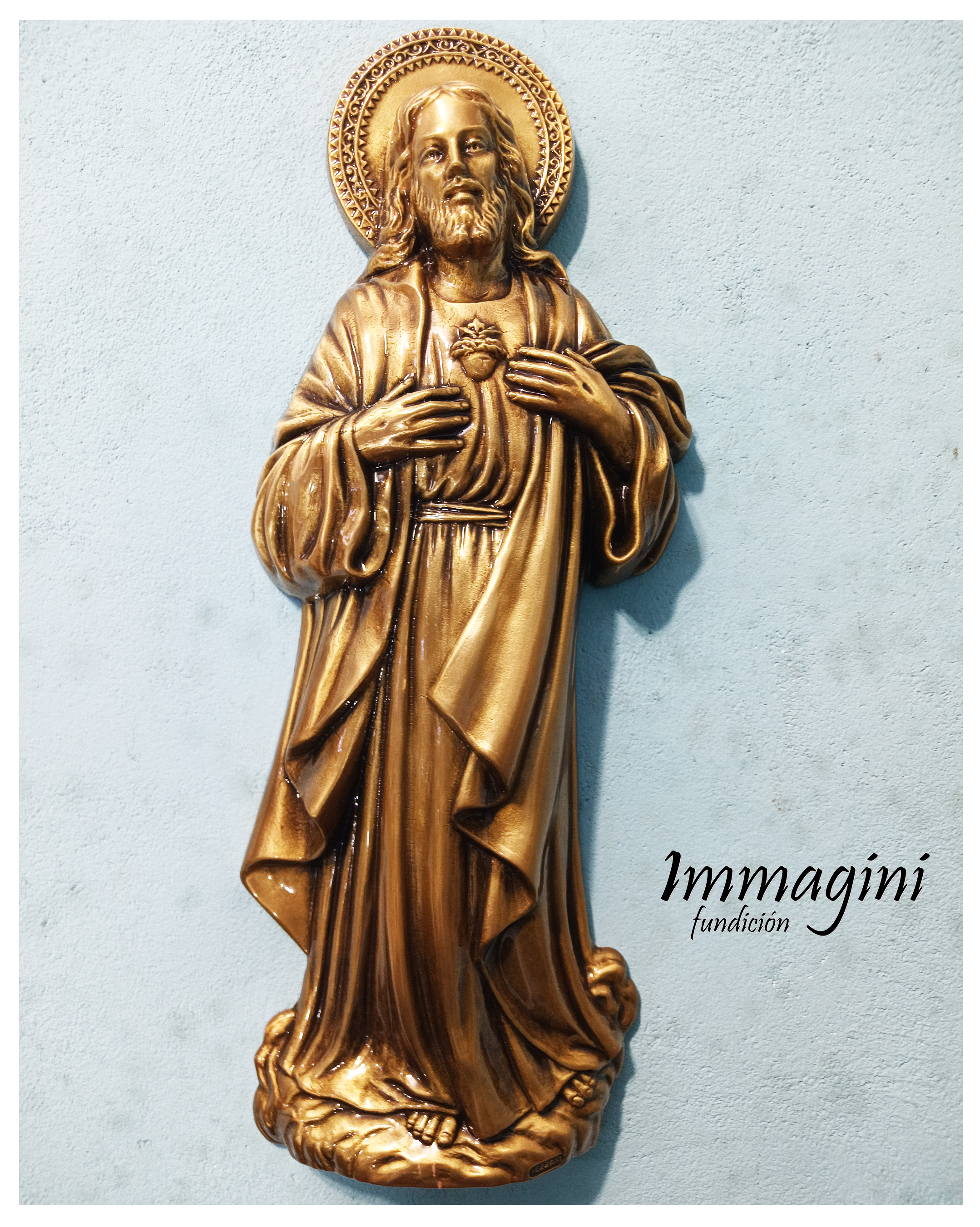 Placa de Bronce Italiano Sagrado Corazón de Jesús (Foto 01)