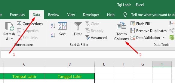 Cara Memisahkan Tempat Tanggal Lahir di Excel