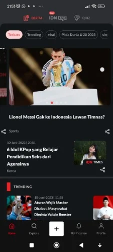 Aplikasi baca berita dan live stream IDN App