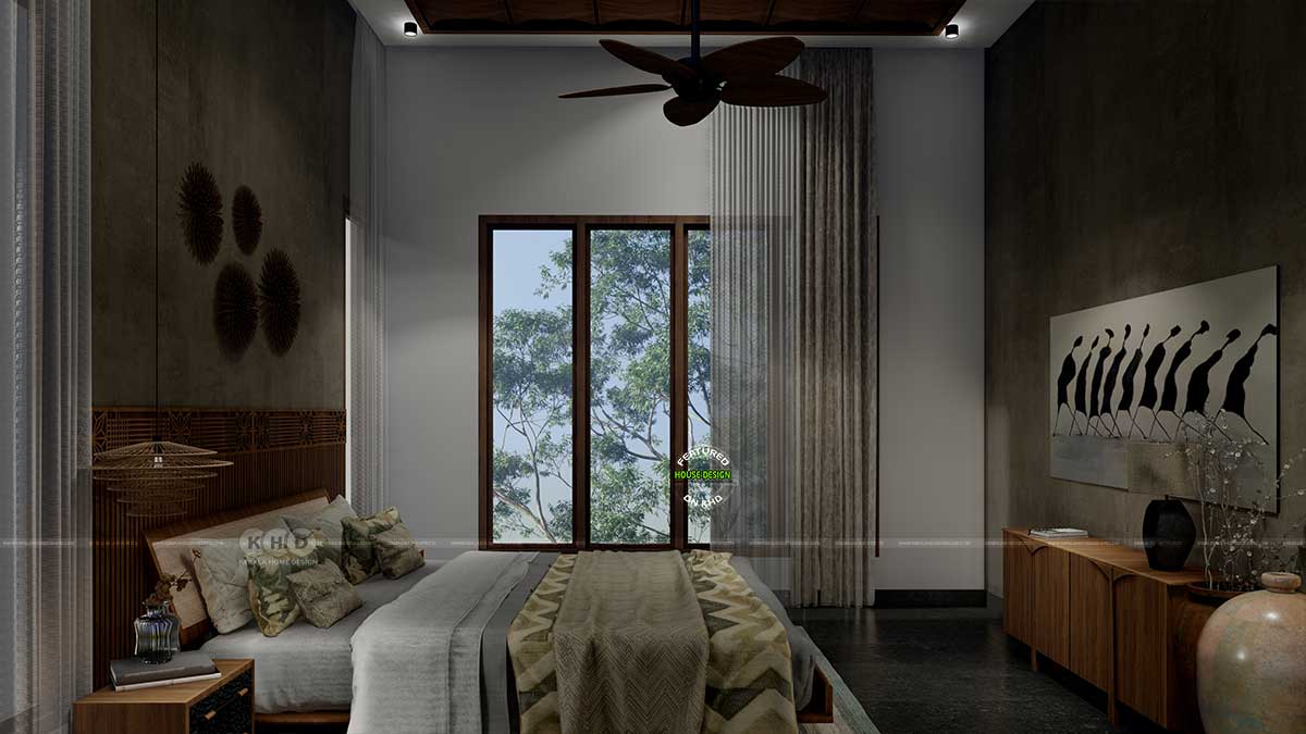 Side View - False Ceiling and Rattan Tropical Fan