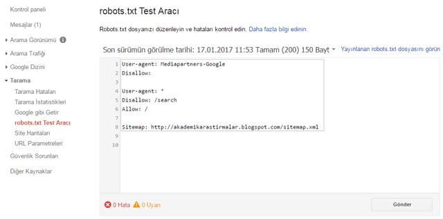 robots.txt Test Aracı