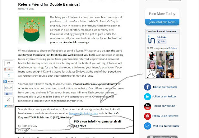 Double earning referal infolinks