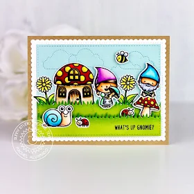 Sunny Studio Stamps: Frilly Frames Dies Fabulous Flamingos Home Sweet Gnome Backyard Bugs Fluffy Clouds Stitched Ovals Cards by Lexa Levana and Rachel Alvarado