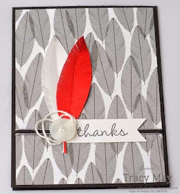 stampin up uk independent stampin up demonstrator Tracy May Back to Black DSP feather card