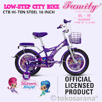 Sepeda Mini Anak Family Glamour Shimmer and Shine 16 Inci x 2.125 Inci CTB 4-7 Tahun Hi-Ten Steel Kids City Bike