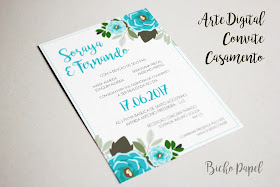 arte convite casamento floral verde azul tiffany