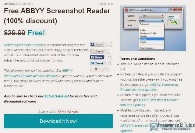 Offre promotionnelle : ABBY Screenshot Reader gratuit !