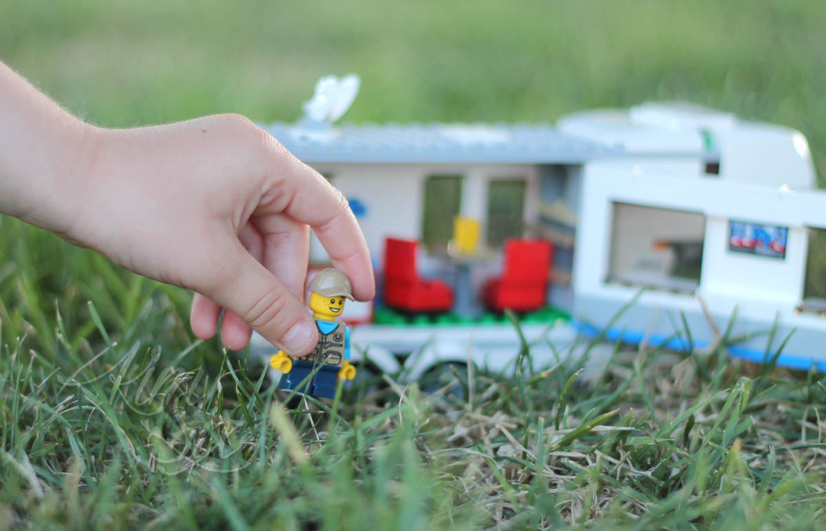 Playing outside in the grass with LEGO