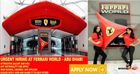 how to find work in Ferrari World Abu Dhabi with free visa and  flight tickets