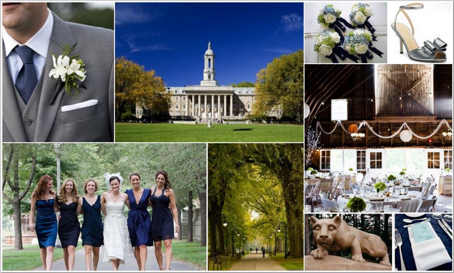 gray suit groom look Old Main bouquets with navy ribbon silver bow peep