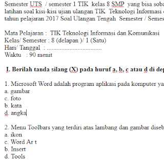 Soal-Ulangan-Ujian-UTS-TIK-kelas-8-SD-semester-1