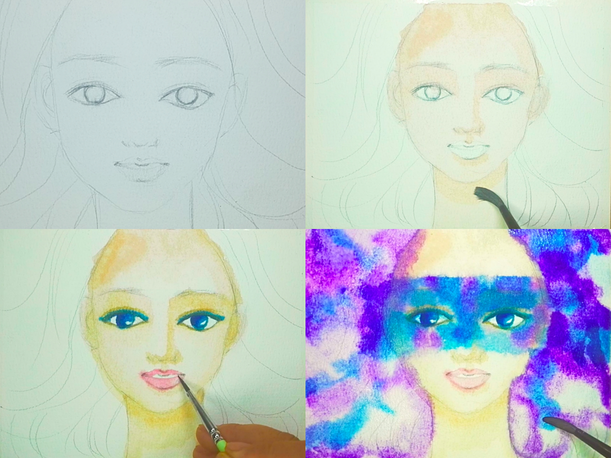 How to draw watercolor galaxy girl step by step tutorial