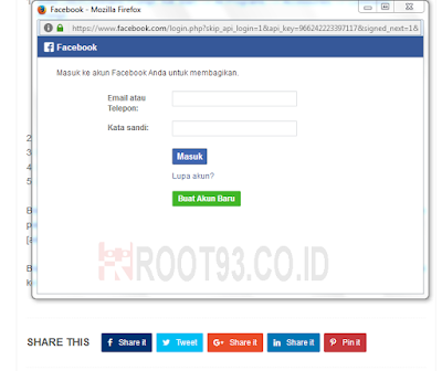 ketika tombol share ditekan akan muncul popup