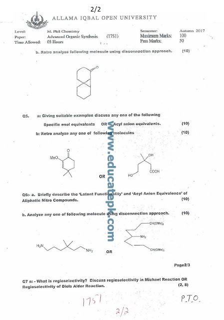 aiou-mphil-chemistry-past-papers