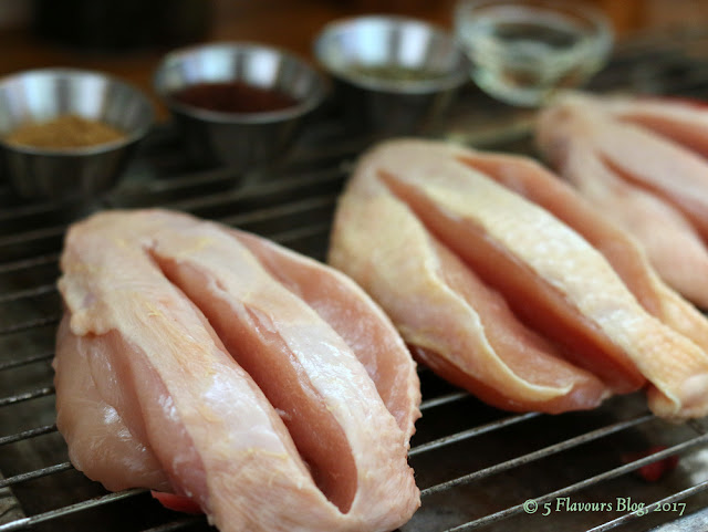 Sliced Chicken Breast Prior To Roasting