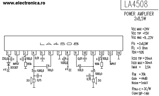 La4508 Bridge Amplifier Circuit Diagram - Skema Rangkaian Power Amplifier La4508 Sumber Electronica Ro - La4508 Bridge Amplifier Circuit Diagram