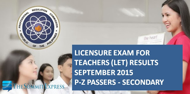 P-Z Passers LET Results September 2015 Secondary Alphabetical List
