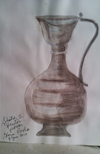 Pewter-pitcher-sketch by Gloria Poole, 