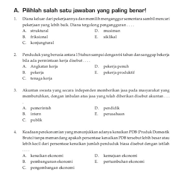 Soal UKK / UAS Ekonomi Kelas X XI Semester 2 (Genap)