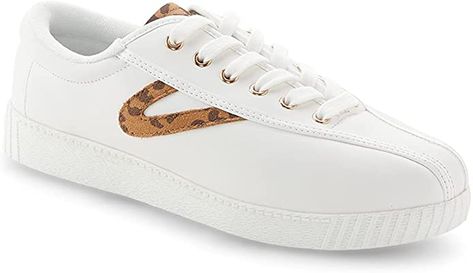 White Tretorn Sneakers with Leopard Accent