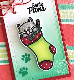 Sunny Studio Santa's Helpers Kitty Cat in Stocking Christmas Card by Audrey Tokach
