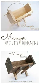 Learn how to make a manger ornament using paint sticks and square dowels. A must have for any nativity themed Christmas tree. #nativityornament #christmasornament #adventuresofadiymom #mangerornament #diynativity #diyornament