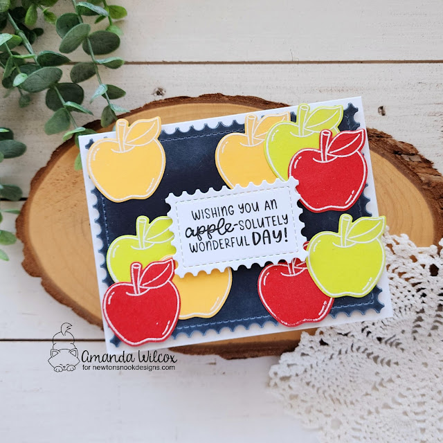 Bright Apples Card by Amanda Wilcox | Autumn Apples Stamp Set and Framework Die Set by Newton's Nook Designs #newtonsnook #handmade