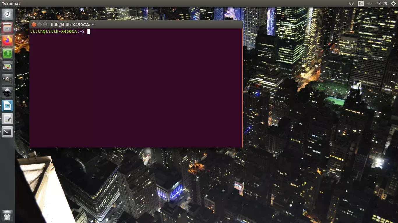 Tampilan jendela terminal di Ubuntu