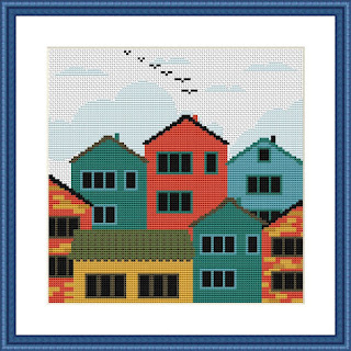 Houses cross stitch Colorful embroidery design - Tango Stitch