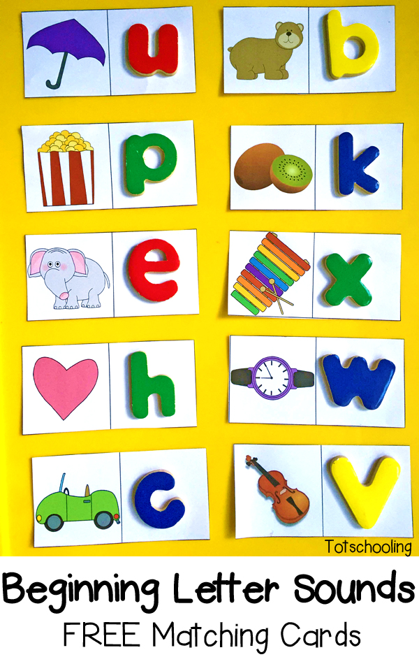 Beginning Letter Sounds: Free Matching Cards | Totschooling - Toddler