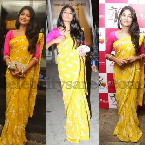 Vijayalakshmi Yellow Georgette Saree