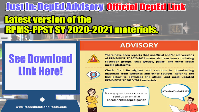 DepEd Advisory: Latest version of the RPMS-PPST SY 2020-2021 Materials 