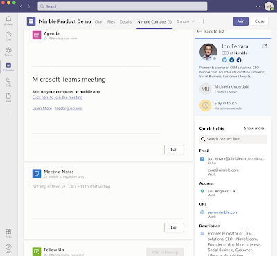 Nimble MS Teams Integration - Expanded Contact Record