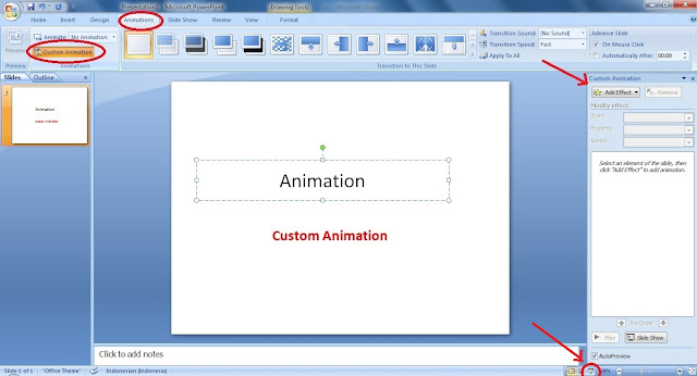 Dalam aplikasi Power Point tersedia hidangan untuk memperindah tampilan sebuah presentasi Cara Menampilkan Costum Animation di MS Power Point