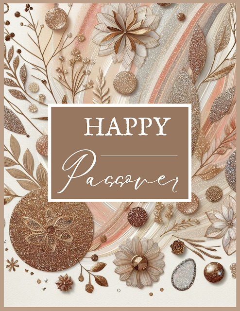 Free Passover Wishes Pesach Greeting Card Jewish Printable | Aesthetic Luxury Copper Bronze Floral Vintage Glitter Beige Cute Background Image Design