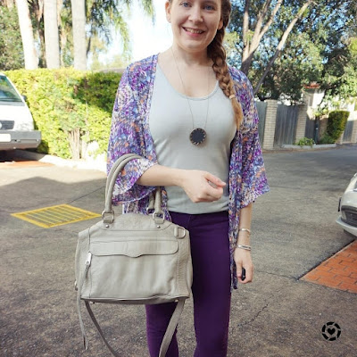 awayfromblue instagram purple kimono skinny jeans rebecca minkoff MAM bag