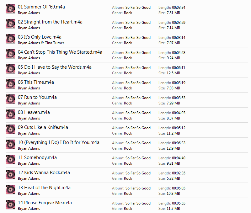 Tracklist Bryan Adams - So Far So Good