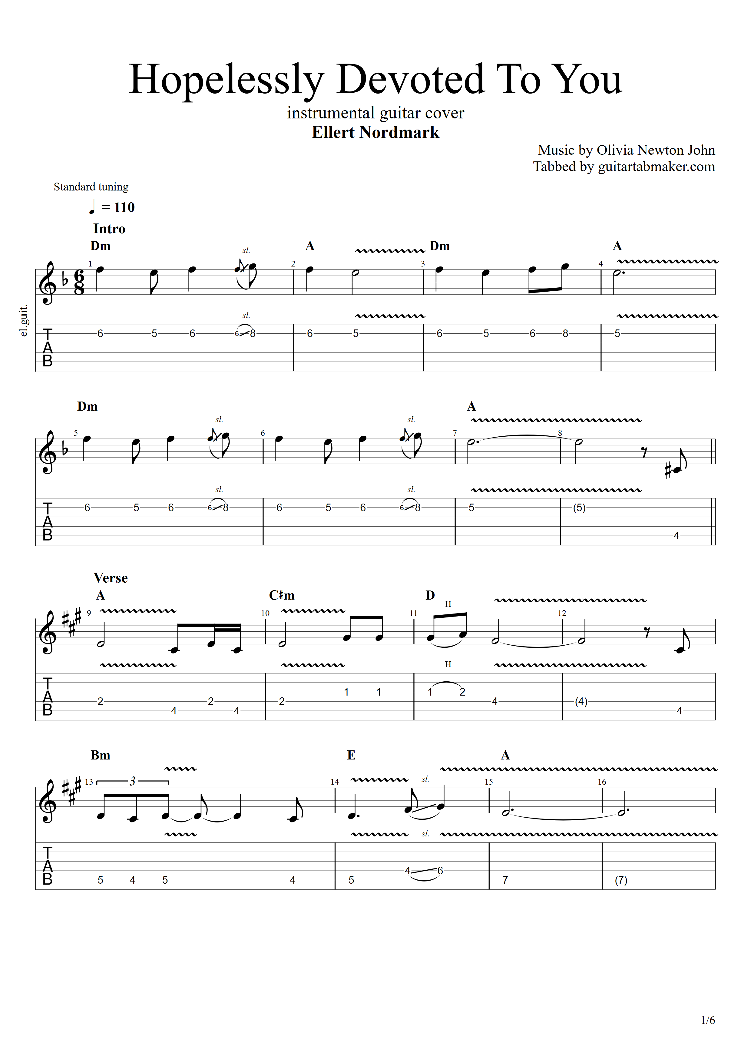 Hopelessly  Devoted To You instrumental guitar tab
