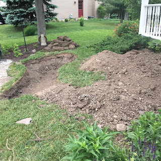 The yard, pond construction