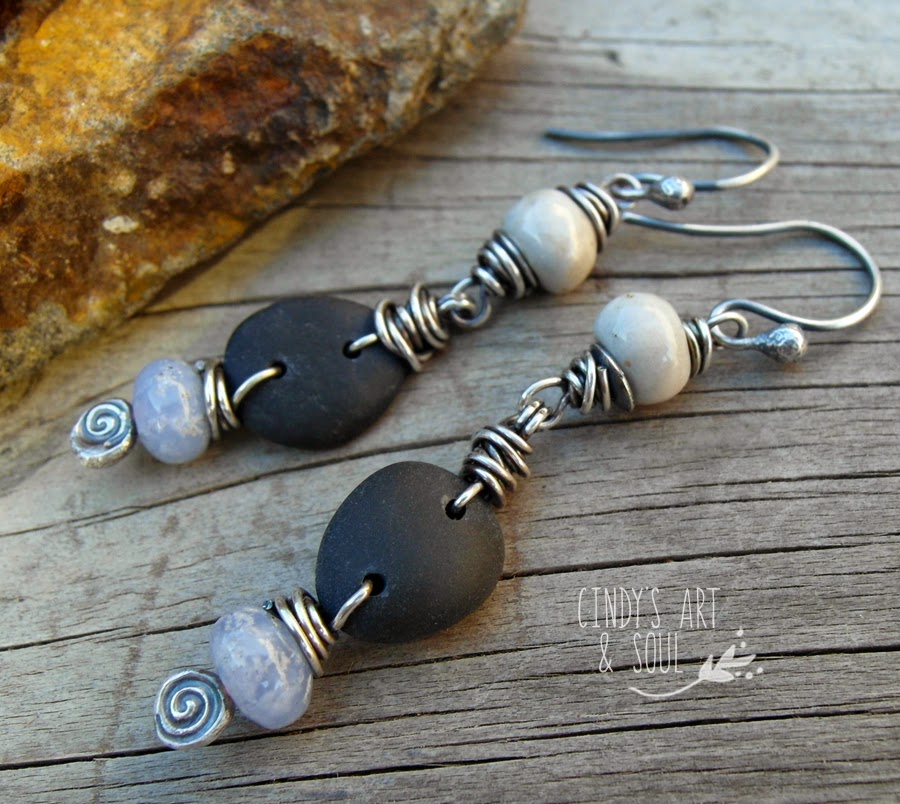 http://www.artandsouljewelry.com/products/gray-black-periwinkle-stone-earrings