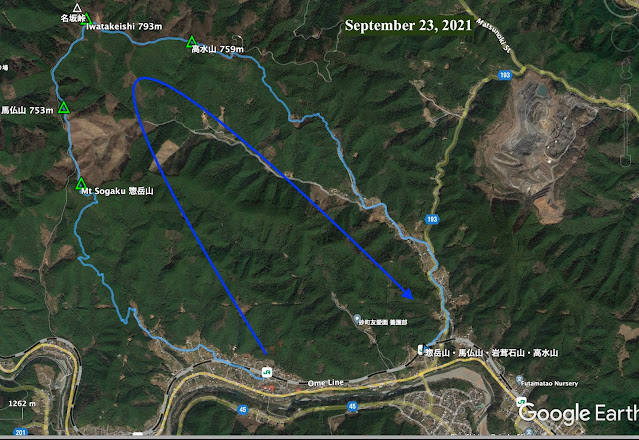 Map of hike from Sawai to Ikusabata via Iwatakeishi and Takamizu