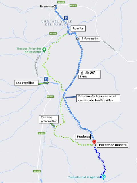 Mapa comentado de Ruta de Las Cascadas del Purgatorio