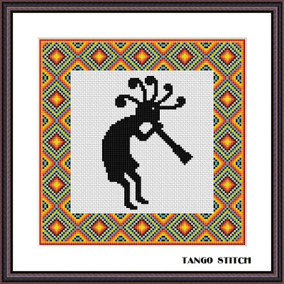 Kokopelli native American ethnic cross stitch pattern