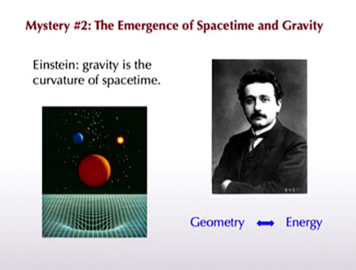 General relativity is a classical equating of geometry & energy (Source: Sean Carroll, "Mysteries of Modern Physics")