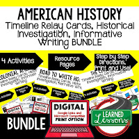 US History Activities,  Timelines, American History Word Walls, American History Test Prep, American History Outline Notes, American History by President Research, American History Mapping Activities, American History Biography Profiles, American History Interactive Notebooks