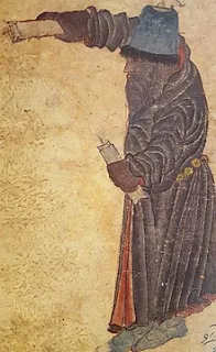تركي صياح قلم يصور إبليس ، يظهر كرجل أسود يرتدي غطاء الرأس.