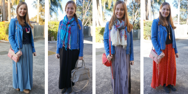 4 ways to wear a cobalt blue leather jacket with maxis dresses and skirts awayfromblue