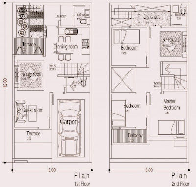 Desain Rumah Minimalis 2 Lantai Diatas Tanah 6x12 m2